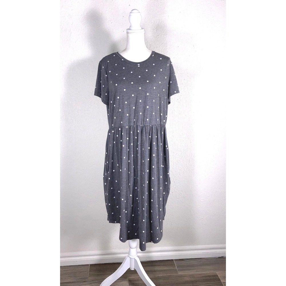 Simier Fariry Womens Gray Polka Dot Short Sleeve Pocket Midi Dress XL Heathered